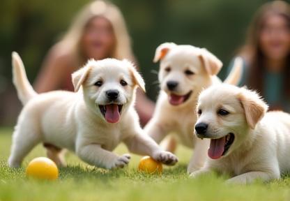 Chiots jouant lors d'atelier socialisation
